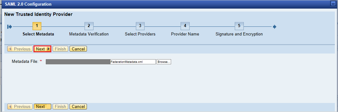 Select the metadata file to upload in SAP