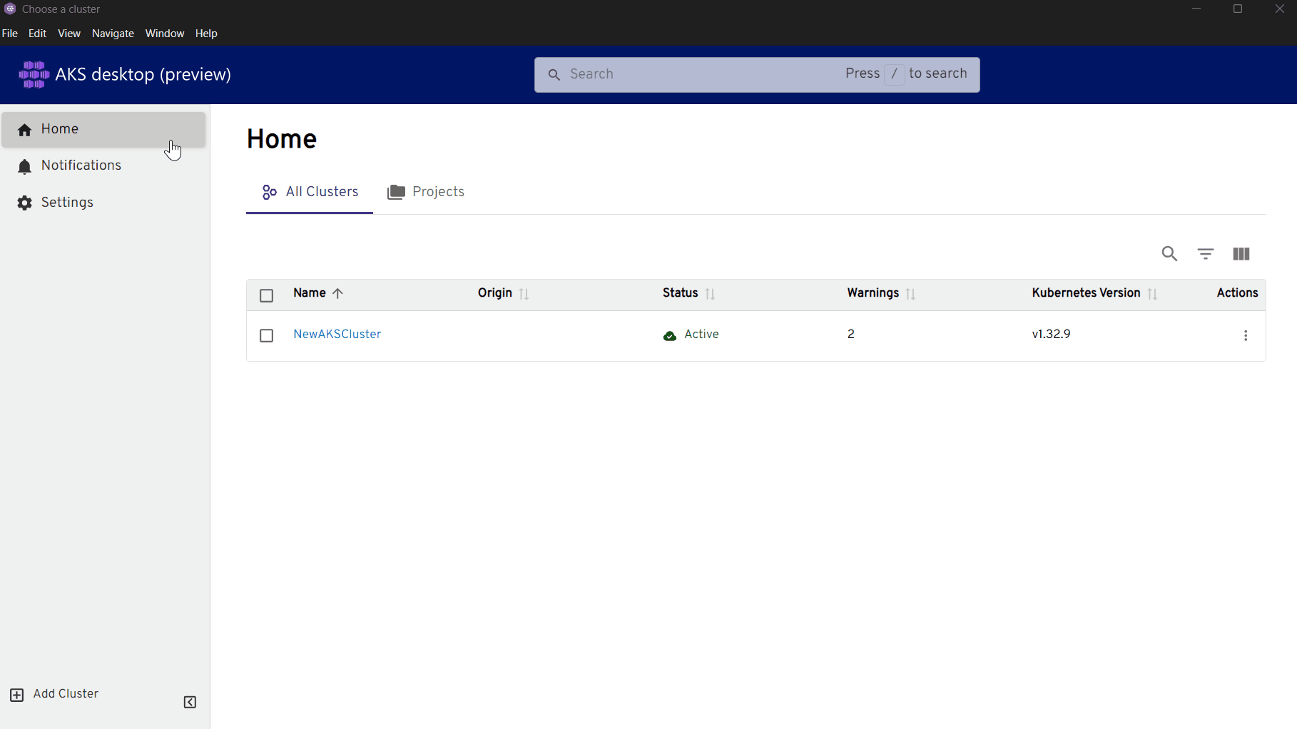演示如何从 AKS 桌面应用中删除群集的视频。