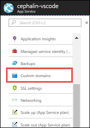 Screenshot that shows the Custom domains menu.