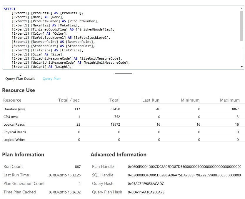 Windows Azure SQL 数据库管理门户中的“查询详细信息”窗格