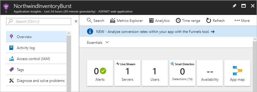 显示 Application Insights 的屏幕截图。