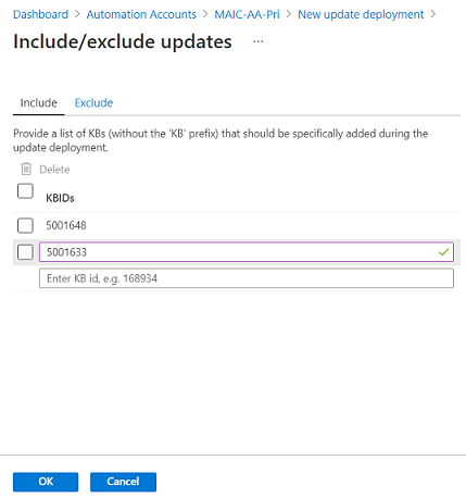 Example showing how to include specific updates.