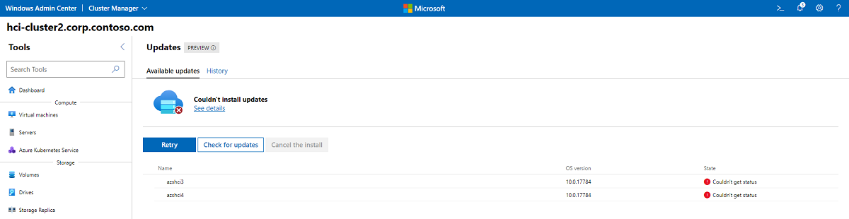 当 Windows Admin Center 失去与托管服务器的连接时,会出现此错误消息,因此很可能是实际安装更新。刷新浏览器。