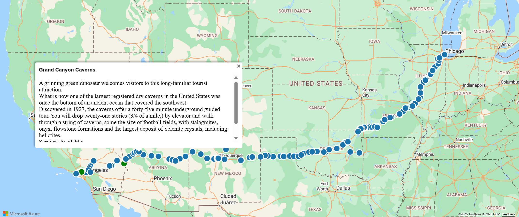 Screenshot showing the Spatial Data sample in a map.