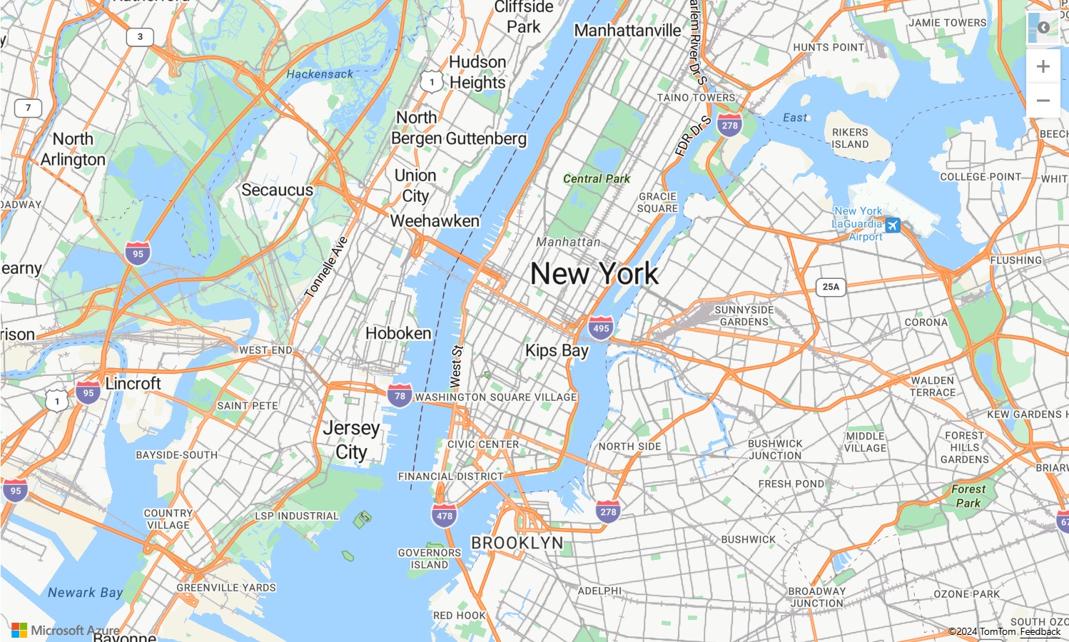 显示 Azure Maps 地图的屏幕截图。
