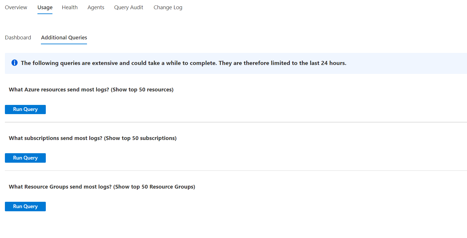 显示工作区“使用情况”选项卡的“其他查询”子选项卡的屏幕截图。