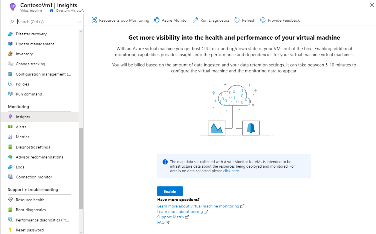 Enable Azure Monitor for VMs for a VM