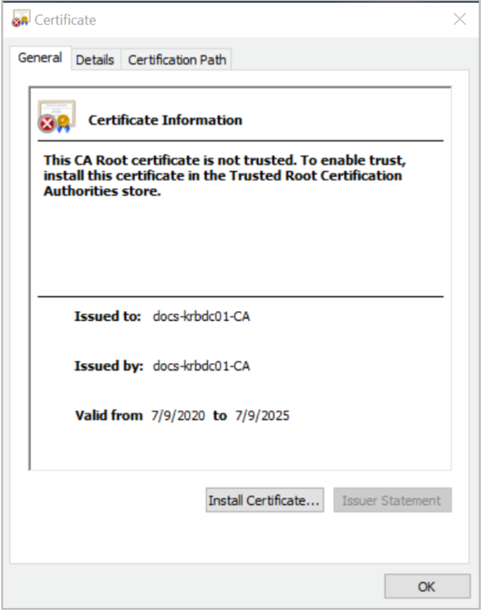 Screenshot that shows certificate information