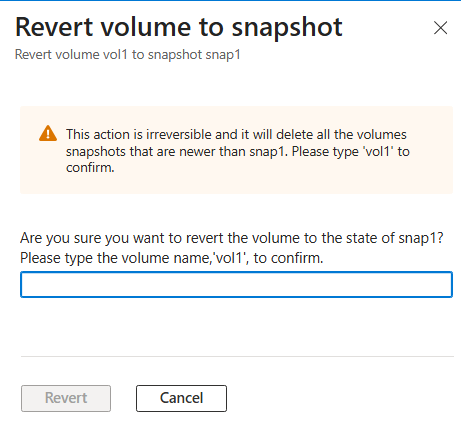 显示“将卷还原为快照”窗口的屏幕截图。