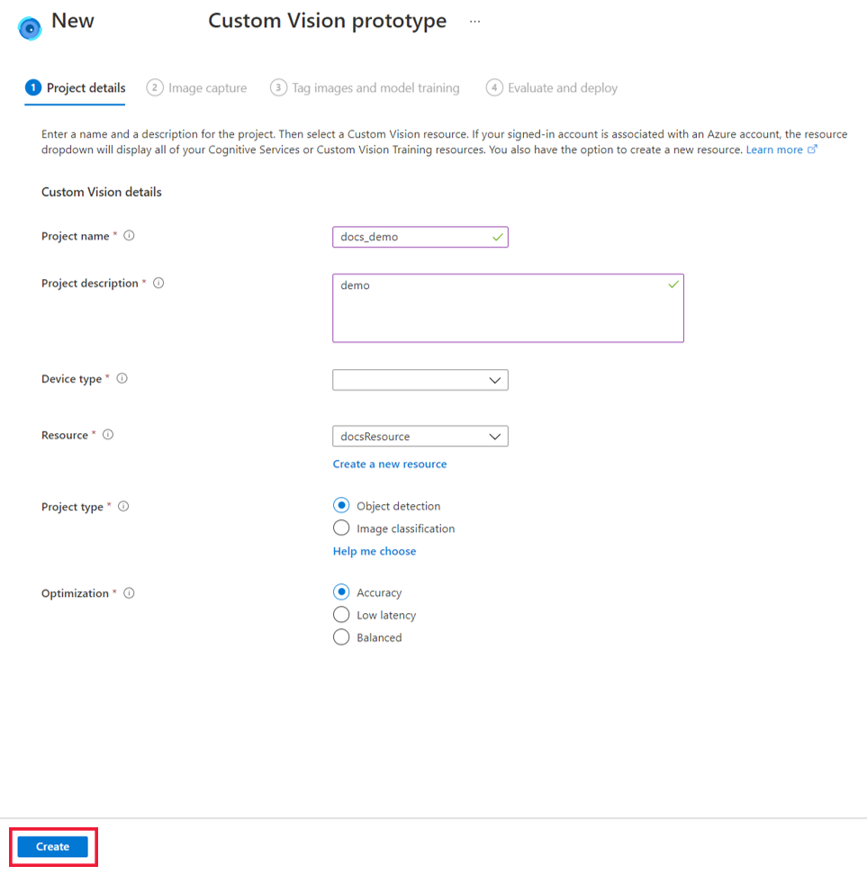 “创建自定义视觉原型”页面。