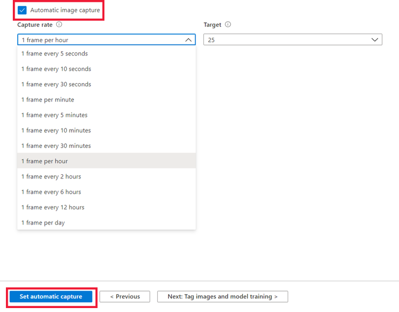 “自动图像捕获”下拉菜单。