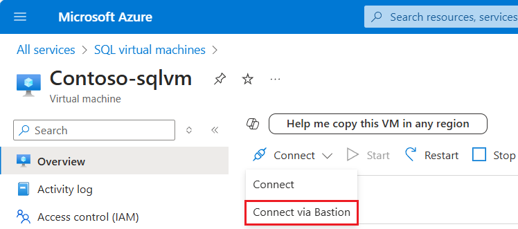Connect to VM in portal