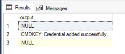 Screenshot of the confirmation the credential was successfully created in SSMS.