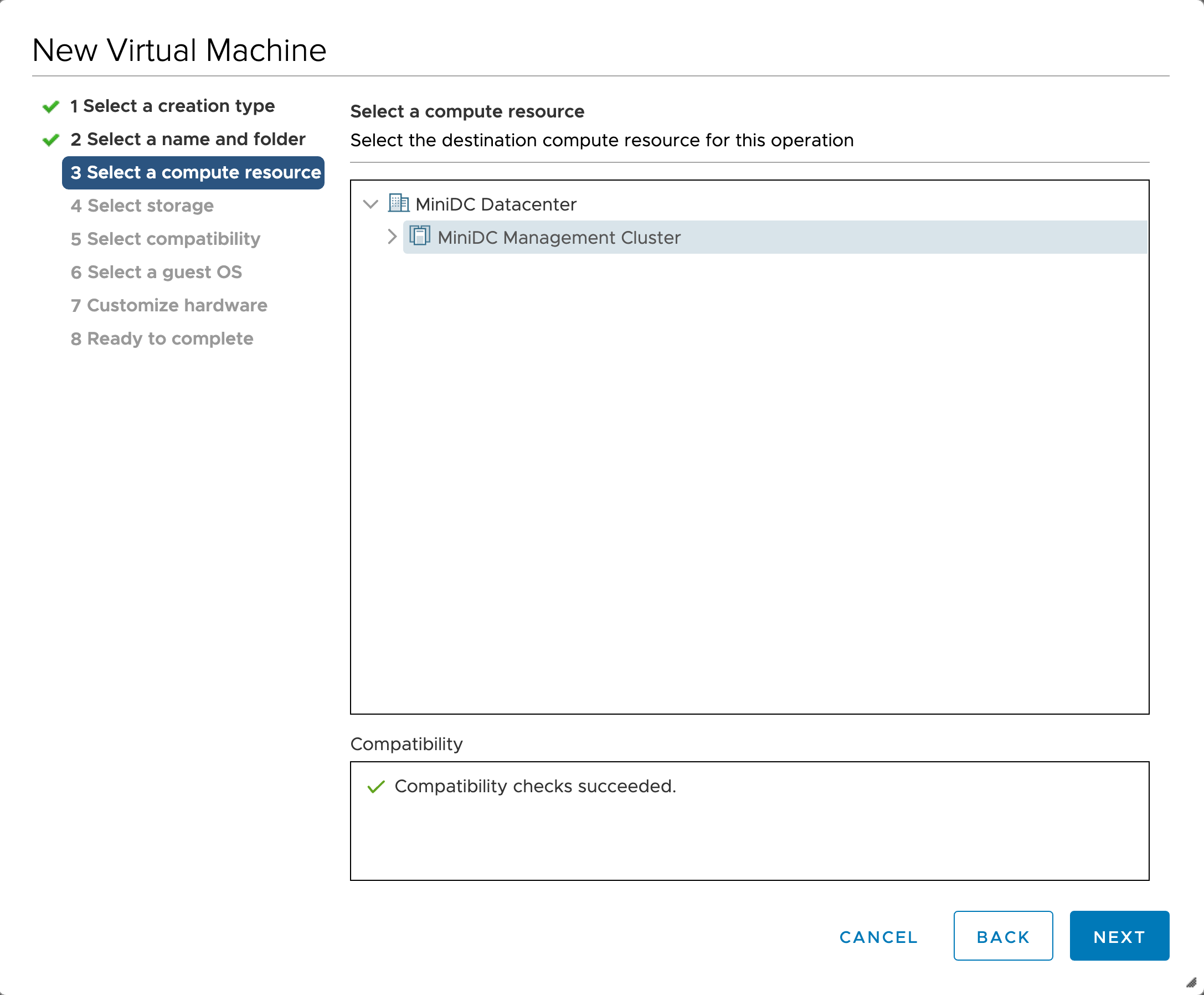 Fourth screenshot of how to create a new VMware vSphere virtual machine.
