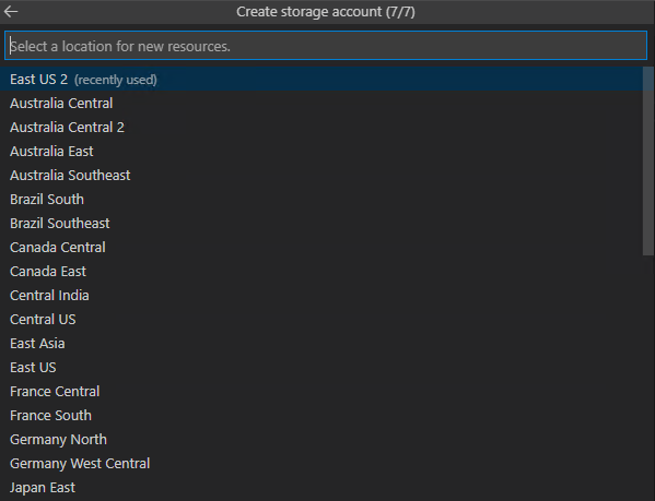 显示位置列表的屏幕截图。