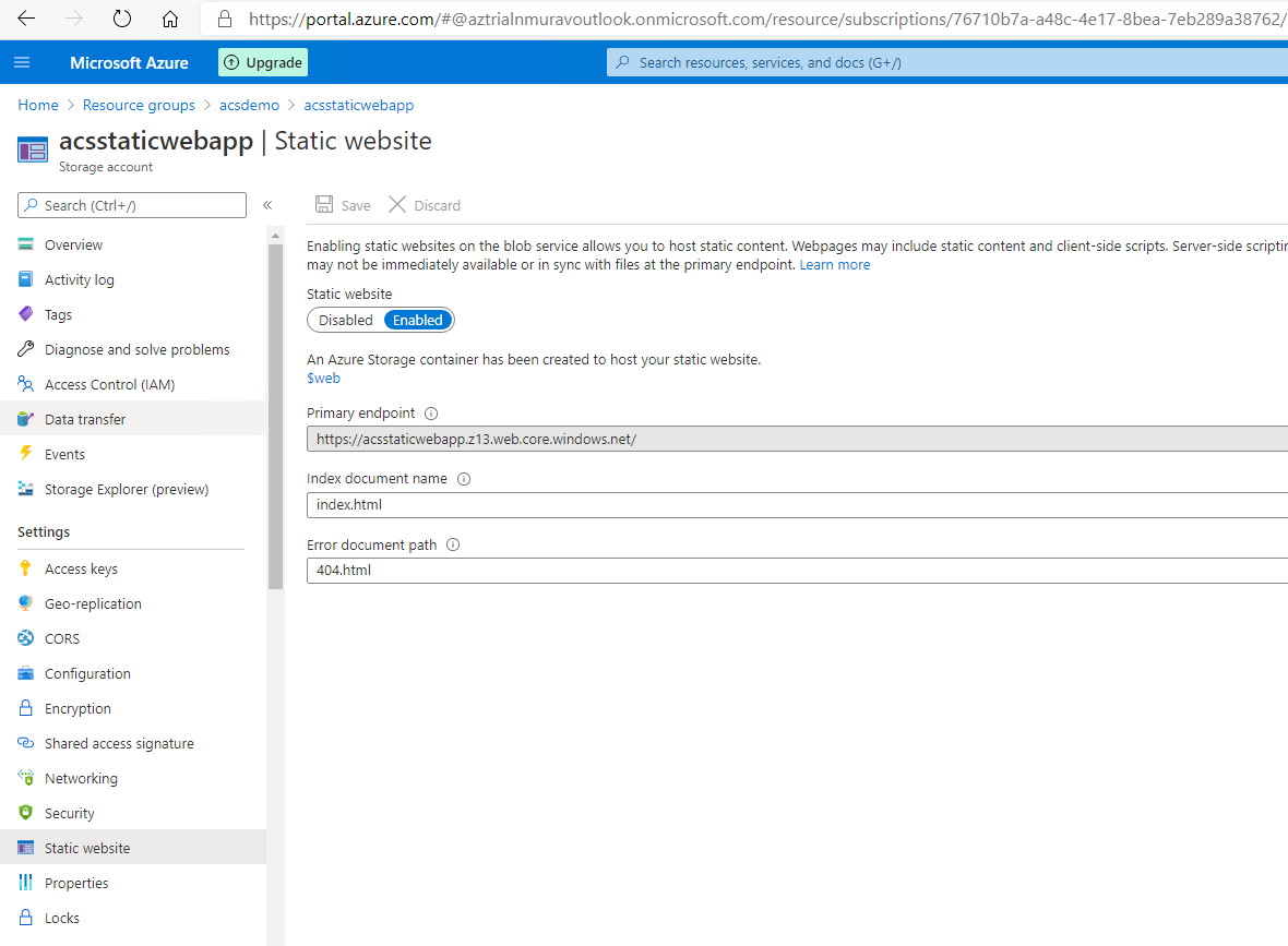 显示静态网站选择的屏幕截图。