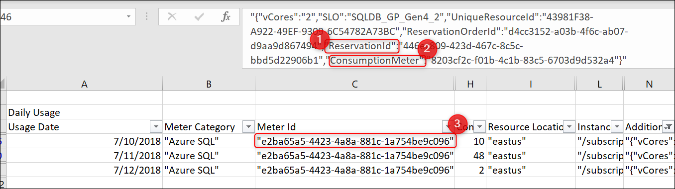 屏幕截图显示预留容量的 CSV 文件的详细信息。