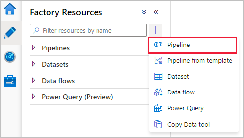 Screenshot from the Azure portal of creating a new pipeline.
