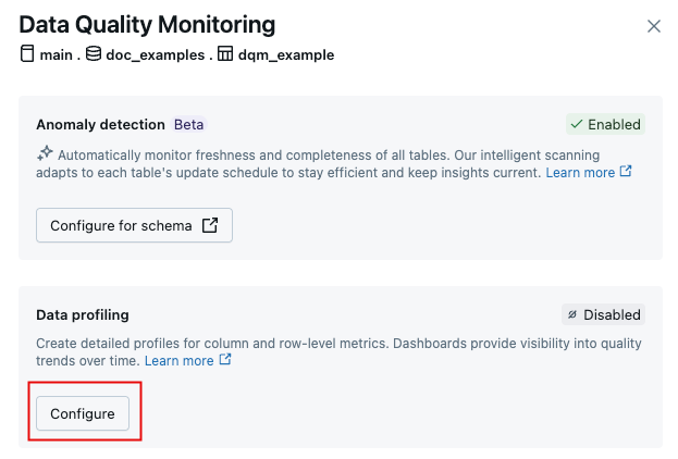 数据质量监视器对话框。