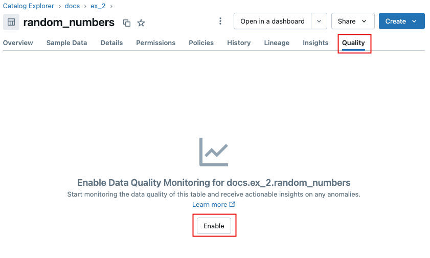 尚未启用数据分析质量选项卡。