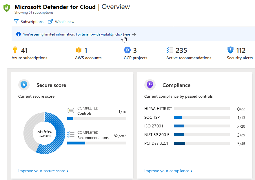 Enable tenant-level permissions in Microsoft Defender for Cloud.