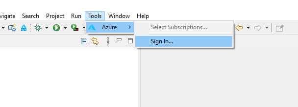 在 Eclipse IDE 中登录到 Azure。