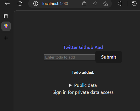 Screenshot of local React app prior to authentication.