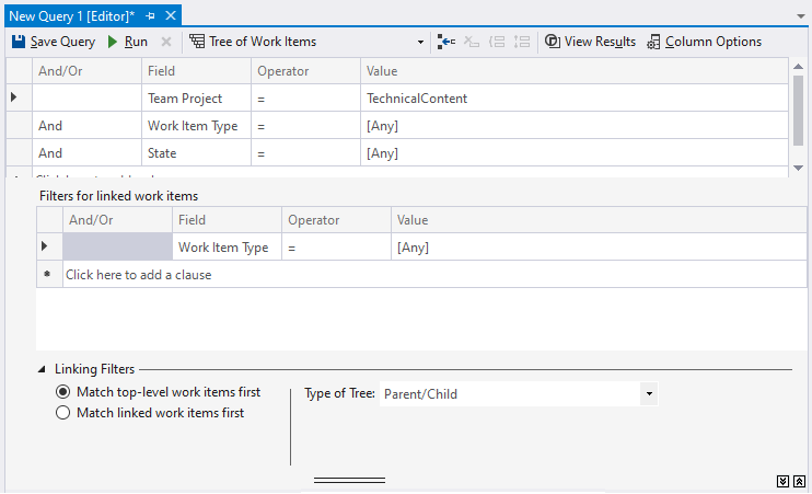 查询编辑器、树查询、团队资源管理器的屏幕截图。
