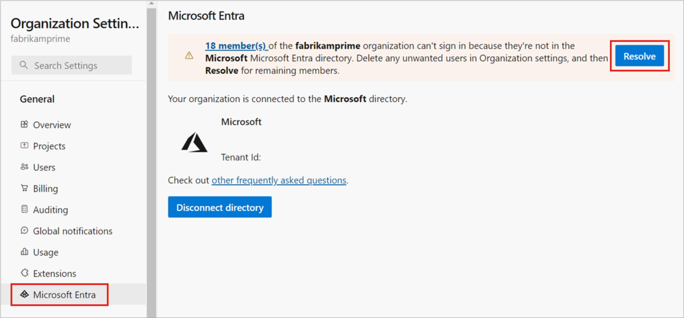 Select Microsoft Entra ID and then Resolve