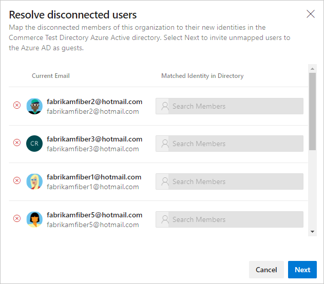 Screenshot showing Resolve disconnected users dialog.