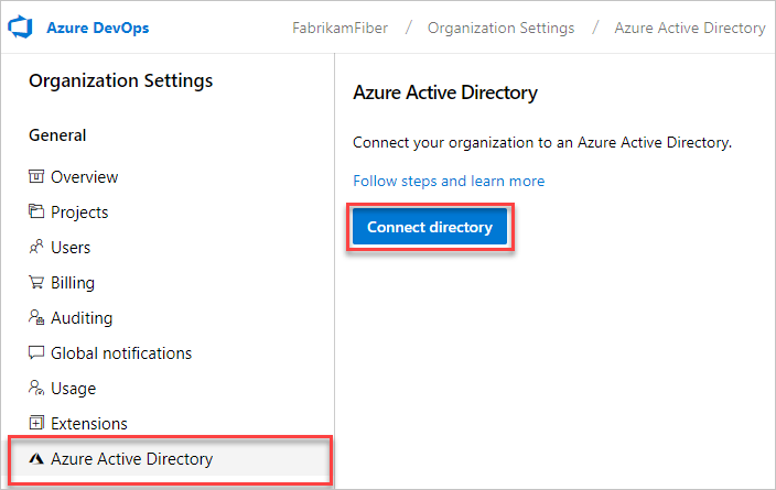 Select Connect directory to connect your organization to Microsoft Entra ID