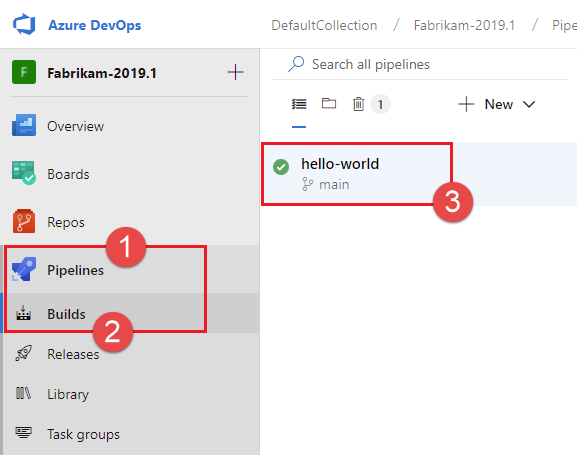 Azure DevOps Server 2019 Update 1 中的 Azure Pipelines 生成。