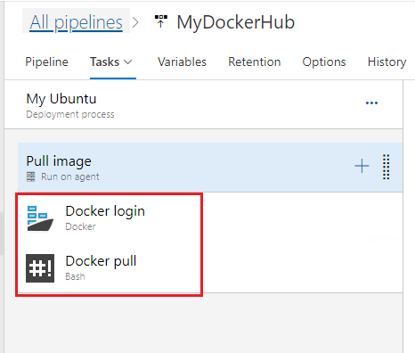 添加 Docker 登录和 Bash 任务。