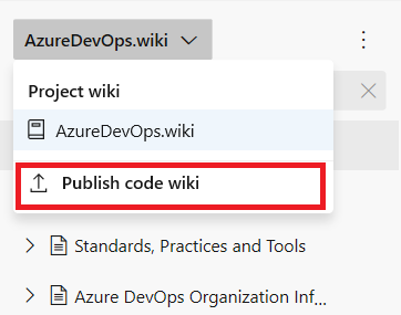 显示“发布代码为 Wiki”菜单选项的屏幕截图。