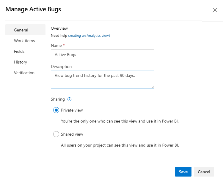“管理活动 Bug”对话框的屏幕截图，“常规”选项卡。
