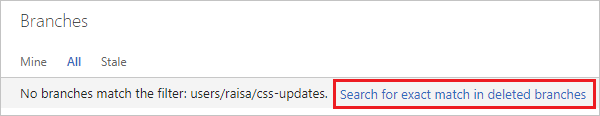 在 Azure DevOps Services/TFS Web 门户中的已删除分支中搜索精确匹配项