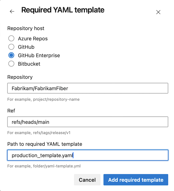 所需 YAML 模板的屏幕截图。