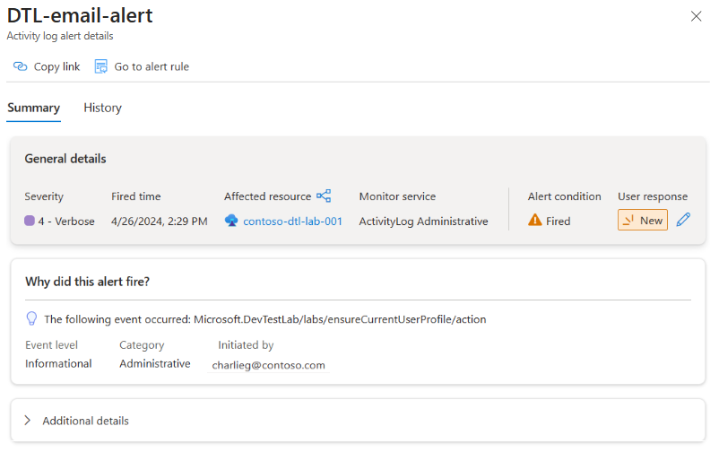显示警报详细信息的屏幕截图。