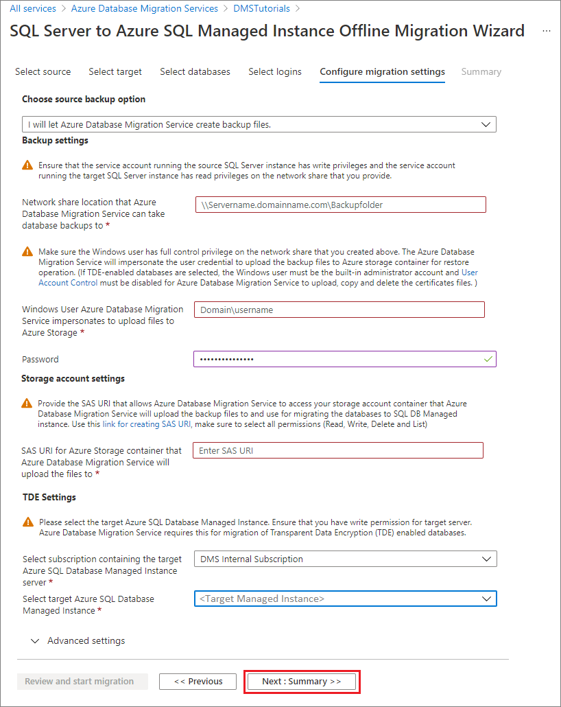 Configure Migration Settings