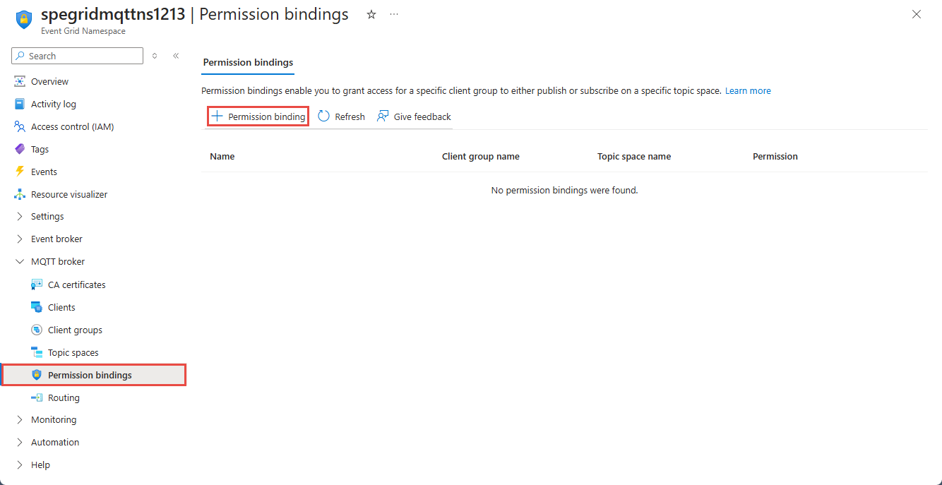 显示“权限绑定”页的屏幕截图,其中选择了“创建”按钮。