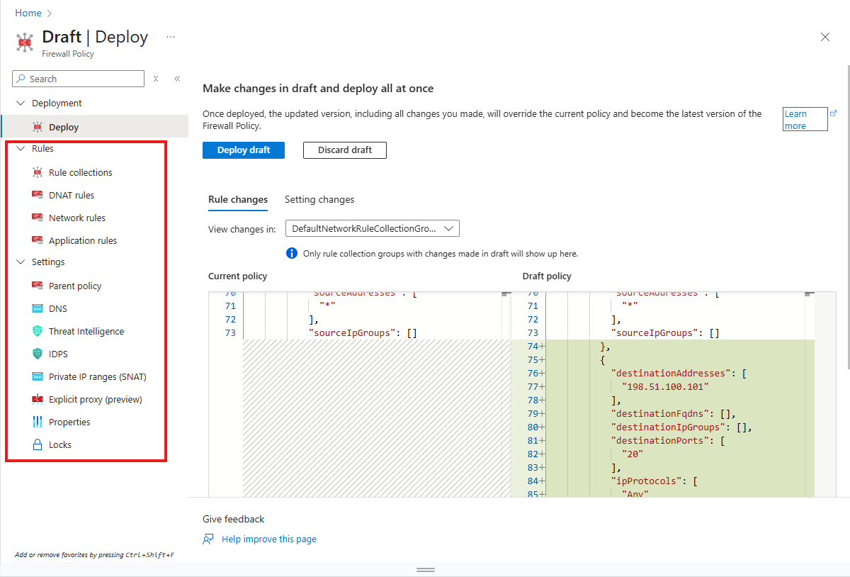 显示草稿更改的屏幕截图。
