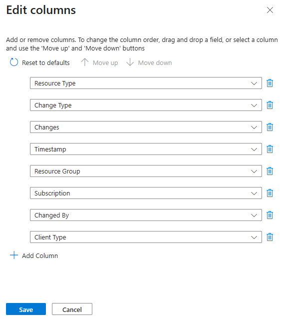 “编辑列”窗格选项的屏幕截图。