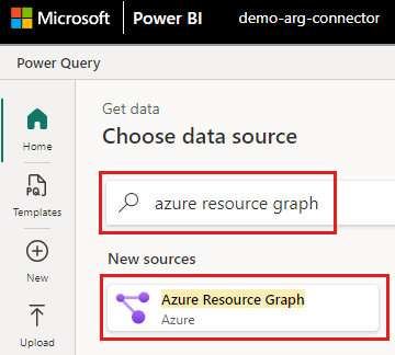 Power BI 服务中“获取数据”对话框的屏幕截图,用于选择 Azure Resource Graph 连接器。