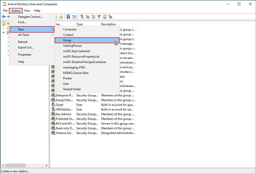 Create a new Active Directory group.