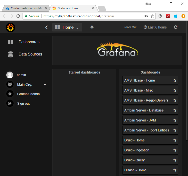 HDInsight Grafana web dashboard.