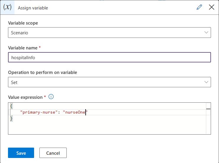 Screenshot of assign variable step