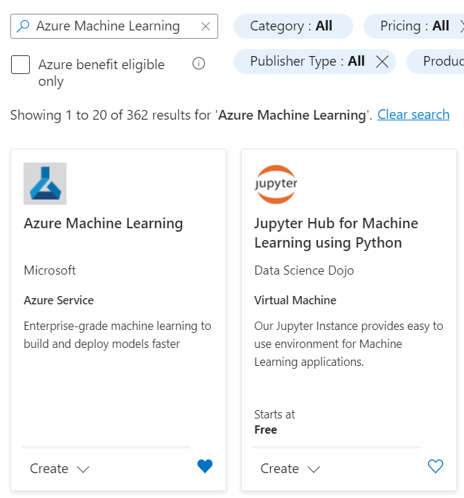 屏幕截图显示了从搜索结果中选择“机器学习”。