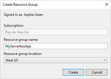 显示“创建资源组”窗口的屏幕截图，其中包含新资源组的信息。