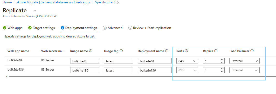 Screenshot of the Deployment settings tab on the Replicate tab.