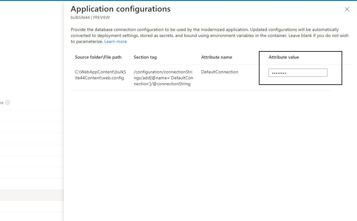 Screenshot of the Application configurations tab.